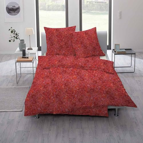 ESTELLA Mako Interlock 6171 - Biancheria da letto in jersey, 135 x 200 cm + 80 x 80 cm, colore: Rosso