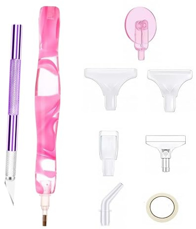GVSS Rosa diamantpenna med 7 diamantborrar, diamant Schilderen Pennen set, diamantbroderitillbehör för diamantmålning med 1 gör-det-själv-kniv, perfekt för vuxna och nybörjare