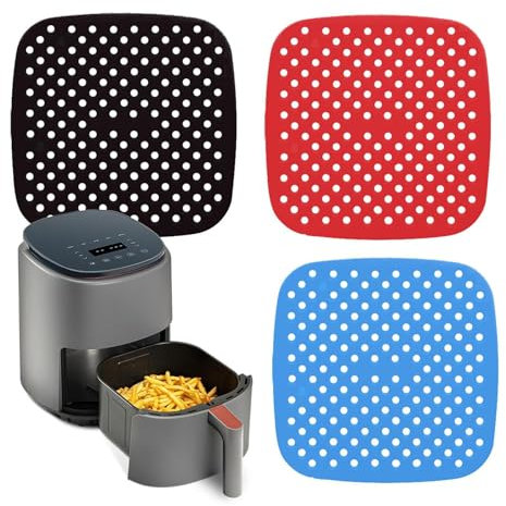 Grillmatte für heißluftfritteuse, 3 Stück 8.5 Zoll Silikon Air Fryer Liners, Wiederverwendbar Luftfritteuse Liner, Perforiertes Silikon Backpapier Für Luftfritteusen, Antihaft Innenfutter Matte