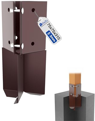 GeZu Impex Swift Clamp Concrete In Post Support 75 x 75 mm Powder Coated Bolt Down Post Shoe Support Anchor Fence Post Base Bracket