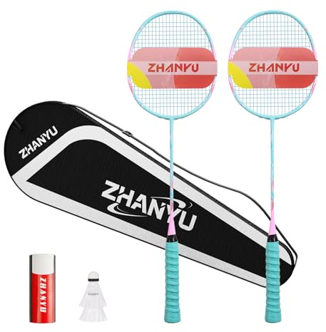 Racchetta da badminton, leggermente modellata, durevole e offensivo, set con 82 grammi di fibra di carbonio, composto da 2 razzi, 2 palline da badminton e 1 borsa (FD01) (verde)