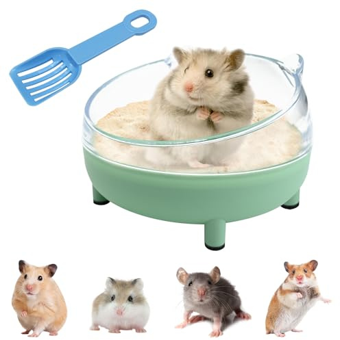PLUSHCEWT Hamster Badezimmer, Hamster Badewanne, HamsterSandbad mit Schaufel, Zwerghamster Toilette Transparent, Kleintierspielzeug Sandbadebox für Hamsterkäfig Zubehör Badewanne Spielzeug (Hellgrün)