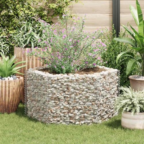 Woonisher Gabbione esagonale rialzato in acciaio zincato, gabbione rialzato, cestini gabbioni 100x90x50 cm per la decorazione di giardini e cortili