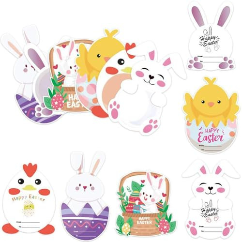 Paquete de 36 tarjetas de Pascua para aula, tarjetas de dulces de huevo de conejo con cúpulas de plástico, soporte para tarjetas de felicitación de Pascua, regalos de intercambio para regalos de