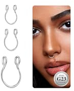 ESHIONER G23 Titanio falso Piercing Nariz Aro Negro Septum falso Cartílago Oreja Delgado Pequeño Helix Anillos de Piercing Tragus 20G 6MM/8MM/10MM Oro Plata 3 Piezas falso Nostril Piercing joyería