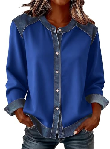 Chemise Jean Femme Chic Et Élégant Grande Taille Western Chemisiers Et Blouses Manches Longues Oversize Col V Denim Chemisier Casual Vintage Chemise en Jean S-XXL