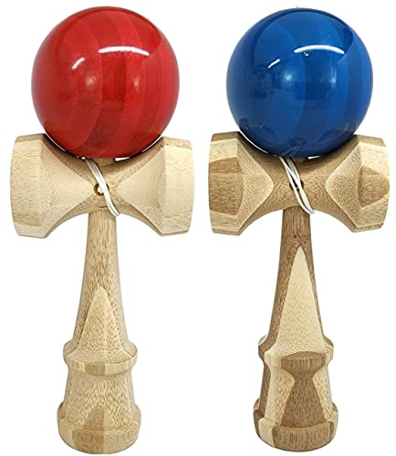 KENDAMA TOY CO. 2 Pack | Competition Pro Kendama Full Size | Solid Wood Ball and Cup Coordination Toy | Blue and Red Bundle