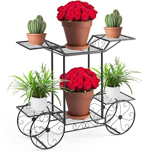 Sorbus® Garden Cart Stand & Flower Pot Plant Holder Display Rack, 6 Tiers, Parisian Style - Perfect for Home, Garden, Patio (Black)