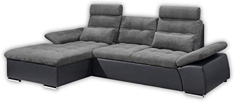 Stella Trading JAKARTA Ecksofa mit Schlaffunktion und Stoffbezug, Schwarz / Lava - Ausziehbares Schlafsofa mit steckbaren Kopfstützen und Nierenkissen - 268 x 170 x 103 cm (B/H/T) Links