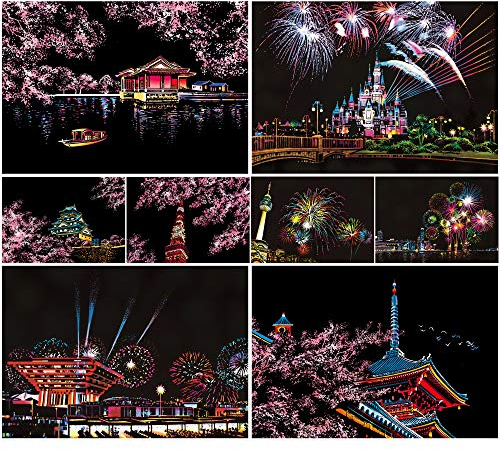 SiYear Scratch Paper Rainbow Painting Sketch, City Series Night Scene,Scratch Painting Creative Gift,Scratchboard for Adult and Kids with 4 Tools