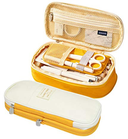 Coolzon Expandable Pencil Case, Large Capacity Pencil Cases Pen Bag Pouch Holder School Stationery Organizer Makeup Cosmetic Bag for Girls Boys Teenagers Students Adults, Ginger