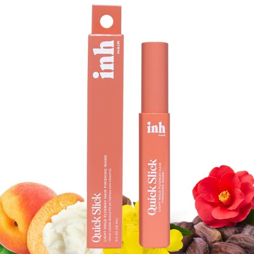 INH Hair Mascara for Flyaways | Quick Slick Hair Finishing Stick for Flyaways, Frizz Control, & Slick Back Look | Non Greasy & Non Comedogenic Smoothing Serum & Frizz Tamer Wand | Peach Tart, 18ml