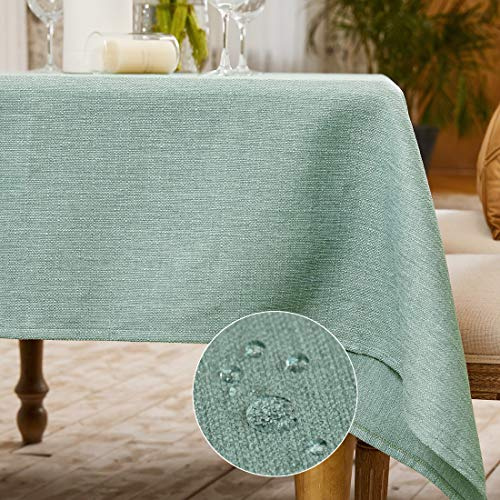 Table Cloth Rectangle Table Cover 140x180cm Light Green Tablecloth | Faux Linen Waterproof Wipe Clean Table cloths for Dining Kitchen Restaurant Outdoor and Party Table Top Decorations