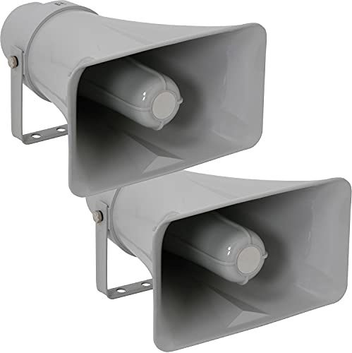 Loops 2x Outdoor Active CCTV Horn Speaker | 12VDC 25W | DVR/NVR IP Camera Audio | IP66 External Weatherproof Powered Speaker System | Microphone Speech PA Talk