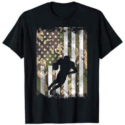 Camo US Flag American Football Player Vintage Patriotic T-Shirt