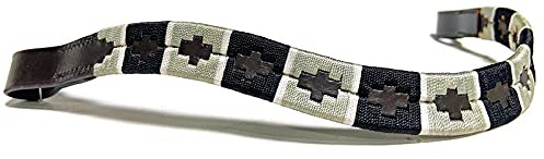 Equipride Argentona Polo Stirnband für Zaumzeug bestickt Gaucho Grau (braunes Leder, Pony (35,6 cm)