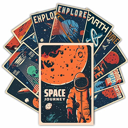 HK Studio Vintage-Poster für Schlafsaal, Teen Exploration Room – selbstklebend, einfach abziehen und aufkleben, Retro-Nasa-Poster für Wand-Collage-Set, Astronomie-Poster, 19.8x30 cm, 12 Stück