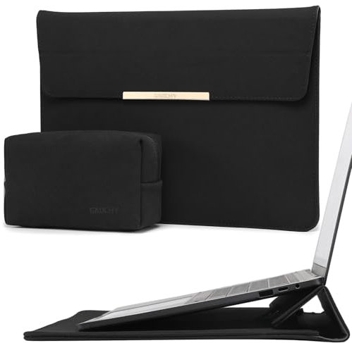 GAOCHY 13,3-14 Zoll Laptophülle Tasche mit Standfunktion Kompatibel mit MacBook Pro 14 M4/M3/M2/M1 Pro/Max, MacBook Air 13 2017-2012, 13,8-13,5 Zoll Surface Laptop 7-1, mit Zubehörtasche, Schwarz