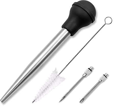 SVUPUE BBQ Iniettore, Siringa per Marinata Inox, con 2 Aghi e Spazzola per Pulizia, per Cucina, Utensili da Cucina, Nero