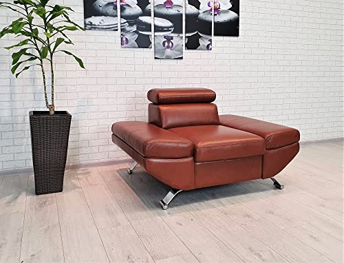Quattro Meble Echtleder Sessel Varsovia mit Verstellbarer Kopfstütze Leder Sessel Rindsleder Wohnzimmer Fernsehsessel Hotel Loungesessel