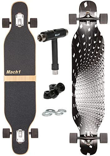 FunTomia Camber Longboard con rodamientos de cerámica Mach1 en Flex1 Drop Through Cruiser Freeride Skate Full Board con T-Tool