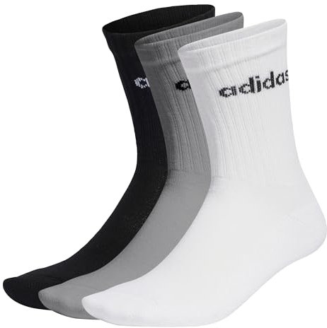 adidas Mixte Linear Crew Cushioned Socks 3 Pairs, Medium Grey Heather / White / Black, 42-45