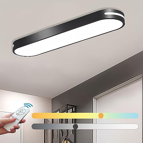 LED Lámpara de Techo Regulable con Mando a Distancia 18W Rectángulo Corredor Plafones de Techo 3000K-6000K Ultrafina Luz de Techo para Balcony Escalera Oficina Cocina, Negro 35CM