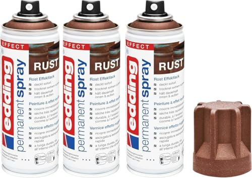 edding Spray permanente 5200 – Efecto óxido mate – 3 x 200 ml – Barniz acrílico para pintar y decorar vidrio, metal, madera, cerámica, plástico, lienzo, pintura en spray, spray acrílico