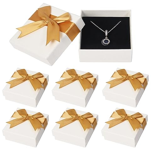 6 Stück Geschenkbox mit Deckel für Schmuck, 7,5× 7,5× 3,5 cm Geschenkbox Schmuck Geschenkschachtel Klein mit Schleife für Halskette, Ohrringe, Ring(Gold)
