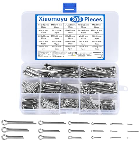 Xiaomoyu 300 Pcs Coffret de Goupilles Fendues, Assortiment de Goupilles en Acier Inoxydable, Cotter Clips, Argent