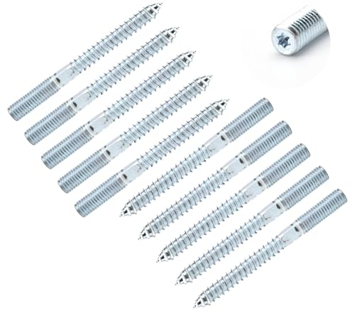 ZMDMAH 10 Pièces Vis Double Filetage M10, à Bois, de Suspension, Boulon avec Partie Hexagonale Et Torx T25, Métrique (M10x100mm)