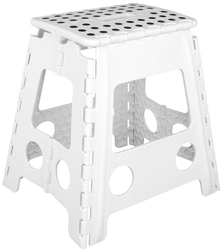 Marchepied Pliable 40 cm - Tabouret Pliant, capacité de Charge jusqu'à 150 kg, antidérapant et Stable, Tabouret Polyvalent pour Cuisine, Salle de Bain et Chambre à Coucher Blanc