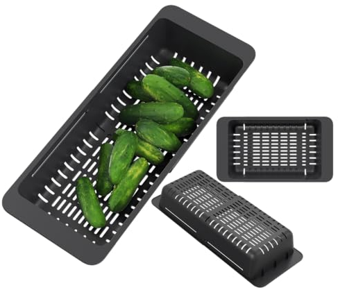 Passoire pour évier pour Fruits et légumes - réglable 32 à 46 cm - Panier à tamis Stable - Passoire en Plastique - Noir - Granitan