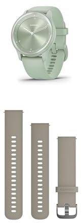 Garmin vívomove Sport, Hybrid Smartwatch with up to 5 days battery life, Cool Mint & Quick Release Band (20 mm) - Beige