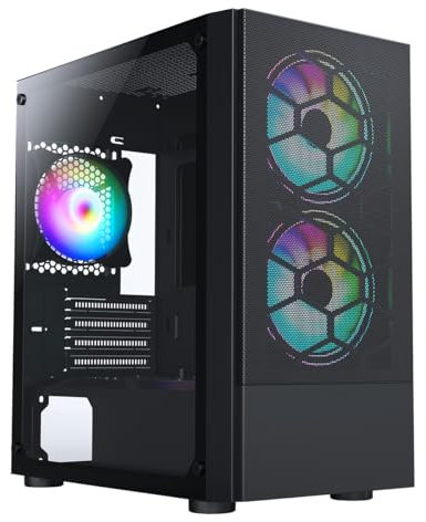 CiT Meta Airflow Micro-ATX PC Gaming Case M/ATX with Mesh Front Panel & Tempered Glass Side Panel with with 2 x 140mm ARGB Fans & 1 x 120mm ARGB Fan Included | Black
