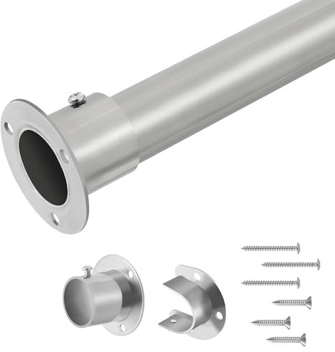 32mm Wardrobe Rail, Heavy Duty Silver Stainless Steel Retractable Wardrobe Rod, 74-130cm Wardrobe Rails and Fittings