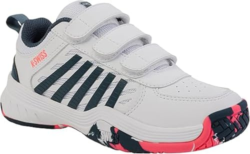 K-Swiss Unisex Kinder Court Express 2 Strap Tennis Shoe, White Stargazer Neon Blaze, 32 EU