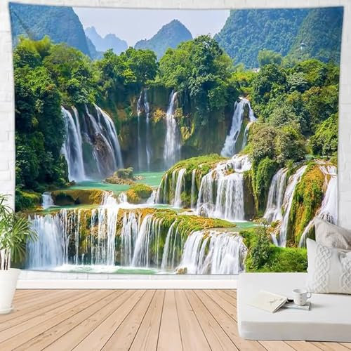 Homxi Tapisserie Murale Art 150 x 100 CM,Polyester Couverture Murale Tapisserie Paysage de Cascade Tapisserie Salon Vert