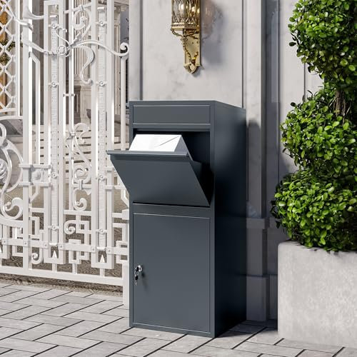 VEEHAUS Buzón Grande Antracita para Paquetes, Acero Inoxidable, Grande, XXL, para Paquetes, con Compartimento para Paquetes (sin Soporte, Tikelia)