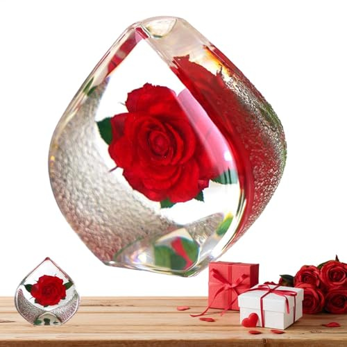 Rouge éternelle, Roses préservées dans Une boîte en Forme de cœur, véritables Roses en résine, Souvenir en résine, décoration de Bureau pour la Maison, Le Bureau, la Chambre à Coucher, Le Salon