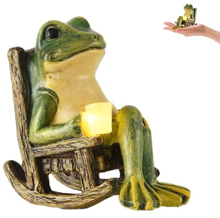 Xerteam Rocking Chair Frog Ornaments Solar Garden Accessories, Cute Animal Statues with Mini Light, Waterproof Resin, Solar Powered Outdoor Decoration, Frog Gifts for Kids Friends Family Decor Lover