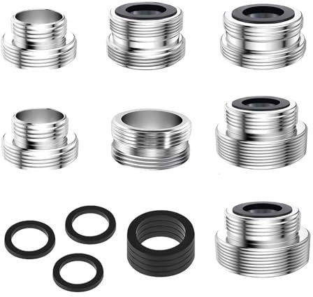 Lot de 7 adaptateurs de robinet pour tuyau d'arrosage, adaptateurs filetés pour robinet de cuisine - Adaptateur de filetage extérieur - Perlateurs pour robinets, 16-28 mm