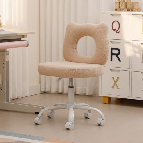 Ya-Home Sedia da Scrivania per Bambini Sedia da Studio per Bambini in Pelliccia Sintetica Poltrona Girevole Regolabile in Altezza Orsetto per Cameretta/Studio, Cachi