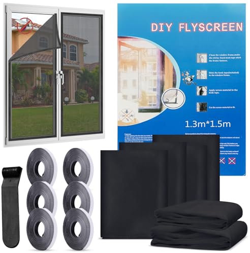 Moustiquaire pour Fenêtre,6 Paquet 130 x 150 cm Moustiquaire Fenetre Peut être coupé sans Percage, Moustiquaire Adhésive pour Fenêtre (B)