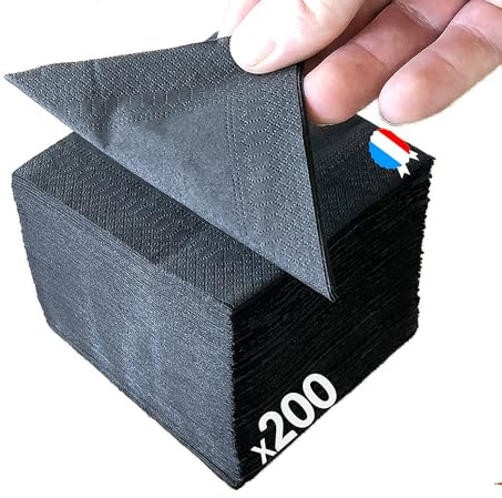 200 Mini-serviettes cocktail en papier - Noires 20 X 20 m - Fabriquée en France - Douces et Absorbantes - Double épaisseur - Anniversaire - Pique-nique - Mariage - Essuie-tout - Table'Colors