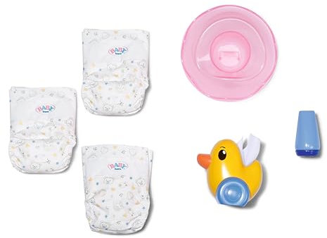 BABY born Töpfchen Set - Inkl. Windeln, Creme-Dose & Ente Berta als Papierspender - Hochwertiges Puppenzubehör - Für Puppen der Größe 36 cm & 43 cm