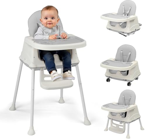 LEADZM Chaise Haute Bébé 4 en 1, Convertible en SUV Yokogawa et Trotteur, Plateau Double Amovible avec Roulettes Pivotantes, Charge Maximale 15 kg, Convient aux Bébés de 6 Mois et Plus (Gris)