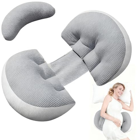 Weciau Pregnancy Pillows for Sleeping, Maternity Pillow for Side Sleeper, Pregnancy Wedge Pillow, Portable Maternity Body Support Pillows for Belly, Back, Hips, Legs(Grey)