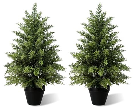 Vitalismo Albero Artificiale Cipresso, Pianta Finta da Interno Esterno in Vaso Alta Albero Topiario Cedro Finta Decorazione per Ingresso Salotto Terrazza Gardino Casa Ufficio Spazi Commerciali 63cm