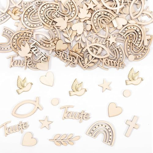 Lot de 180 confettis en bois pour baptême, poisson en bois, en forme d'étoile, en forme de croix, couleur sauge, arc-en-ciel, pour baptême, communion, baby shower